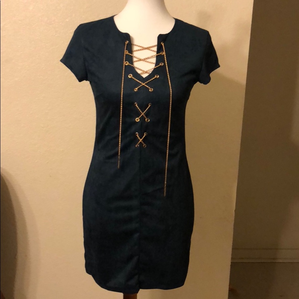 Beautiful navy blue suede mini dress